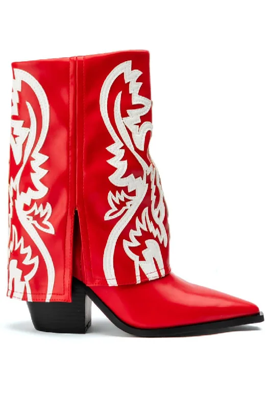 Boots with cushy sole fabrics -ESPERANZA-RED WESTERN BOOTIE