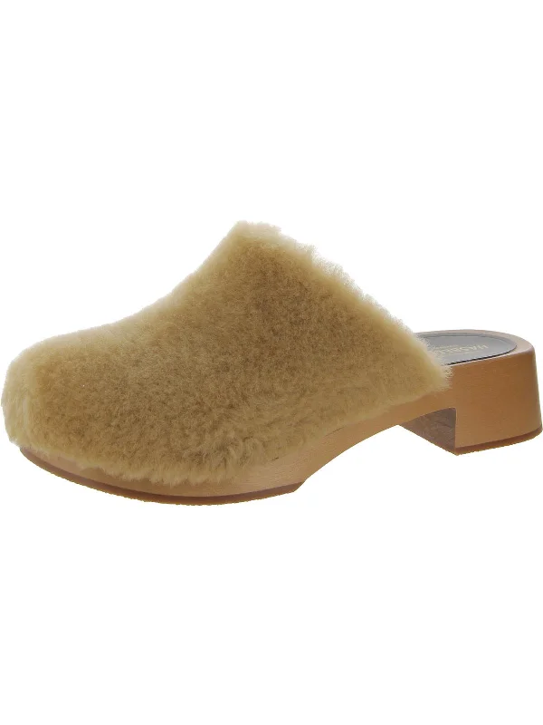 Slippers with cold days -Fluff Clog Womens Leather Faux Fur Clogs