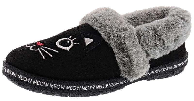 Slippers with durable soles -Skechers Bobs Women's Too Cozy- Meow Pajamas Memory Foam Slippers