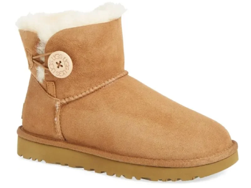 Boots for cozy wet brunches -UGG: Mini Bailey Button II in Chestnut