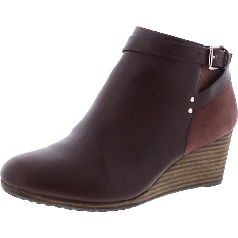 Boots with comfy heel padding -Dr. Scholl's Shoes Womens Double Faux Leather Wedge Boots