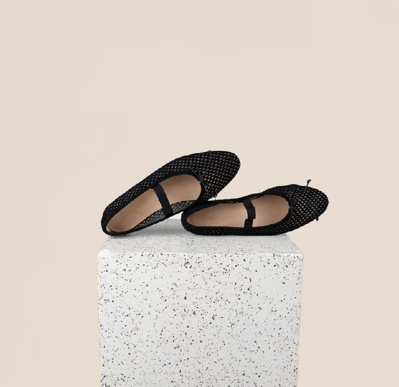 Flats for deck lounging -Como Strap - Rete Black (Mesh Suede)