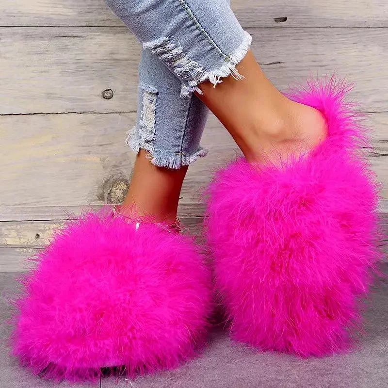 Slippers for rapid wear -2022 Latest Fashion High Quality Solid Women's Fashion Soft Home Fluffy Fuzzy shoes Mongolian fur Slippers