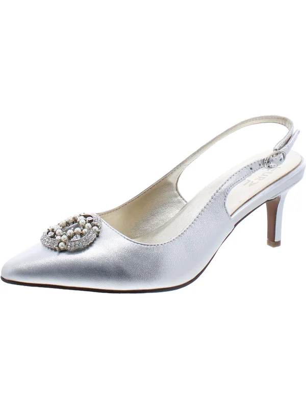 High heels with fresh styles -Emily Womens Leather Rhinestone Slingback Heels