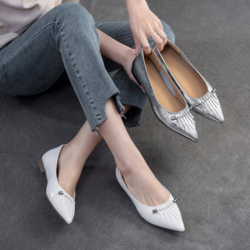 Flats with warm cushion -Women Stylish Soft Leather Fashion Pointed Toe Flats