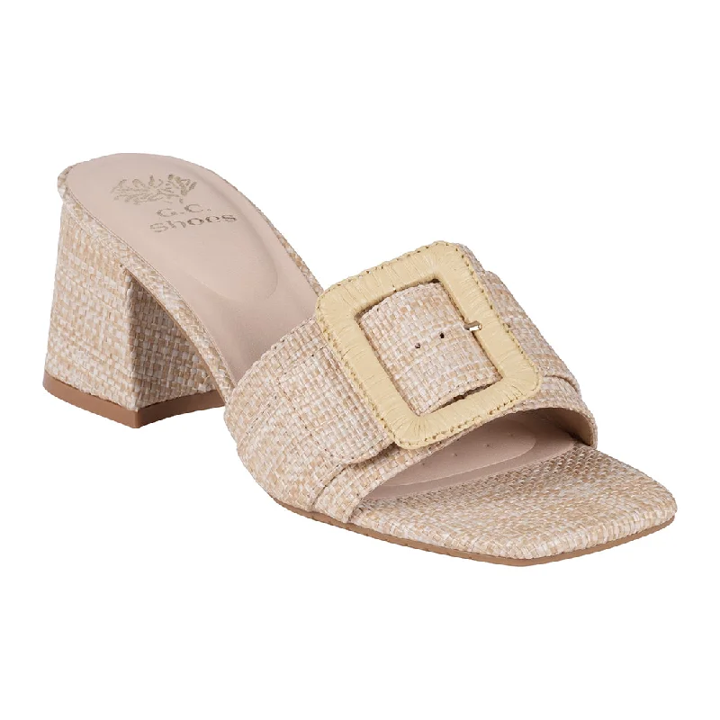 Sandals with mindful shore vibes -Britta Natural Oversized Buckle Heeled Sandals