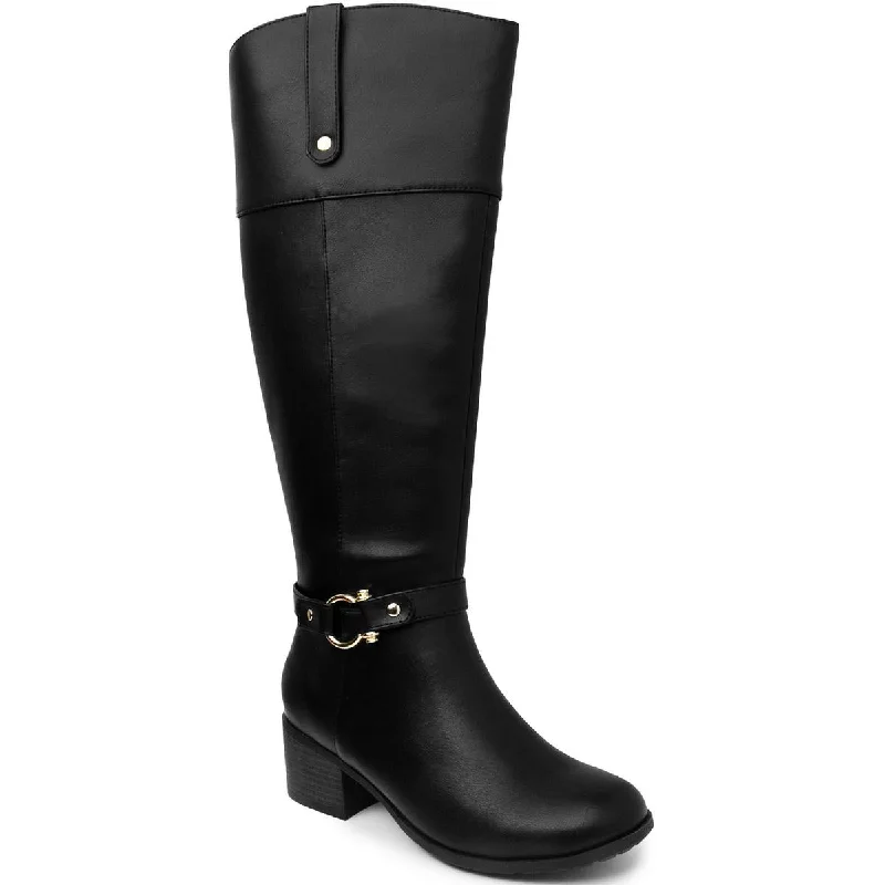 Boots for outdoor dusk strolls -Karen Scott Womens Vickyy Faux Leather Block Heel Knee-High Boots