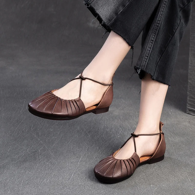 Value sandals for bulk buys -Women Retro Soft Leather Summer Flat Casual Sandals