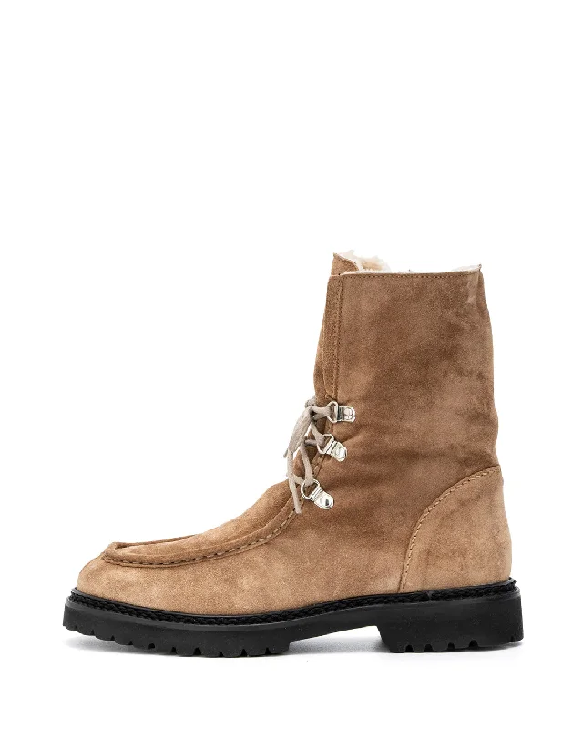 Boots with artsy heel trims -Mita Suede Bootie | Whiskey