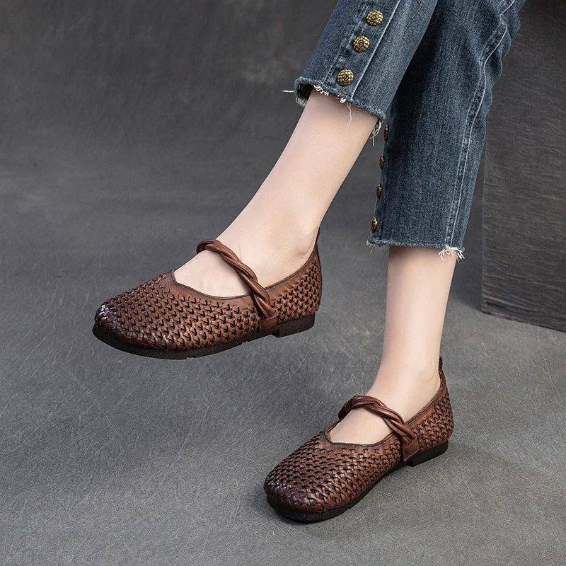 Flats for slow days -Women Retro Handmade Plaited Leather Casual Flats