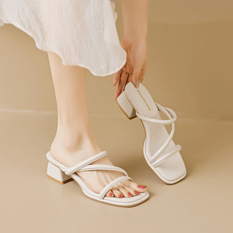 Sandals with late shore calm -Women Casual Fashion Chunky Heel Slides Sandals