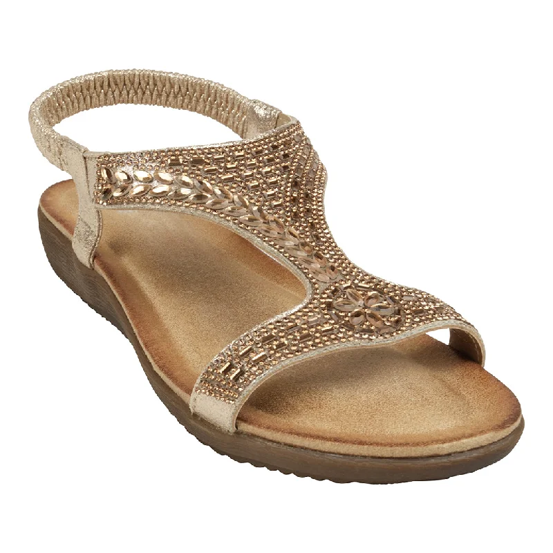 Sandals with cool strap piles -Wynn Gold Embellished Slingback Flat Sandals