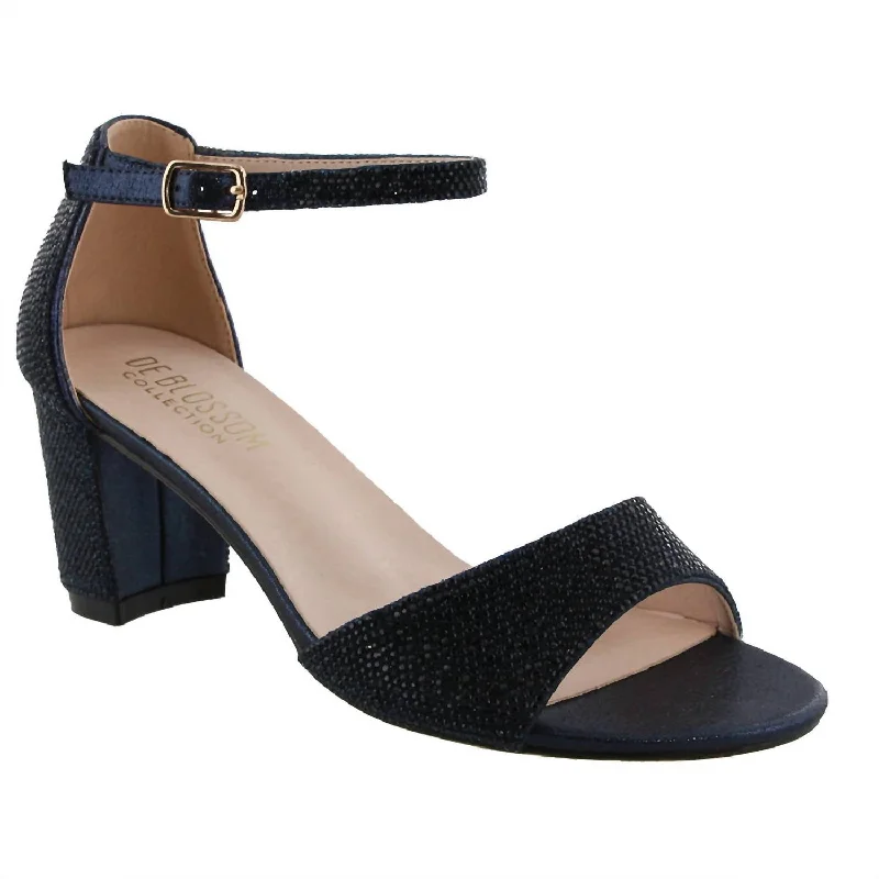 High heels with lively tones -Shimmer Low Block Heel In Navy