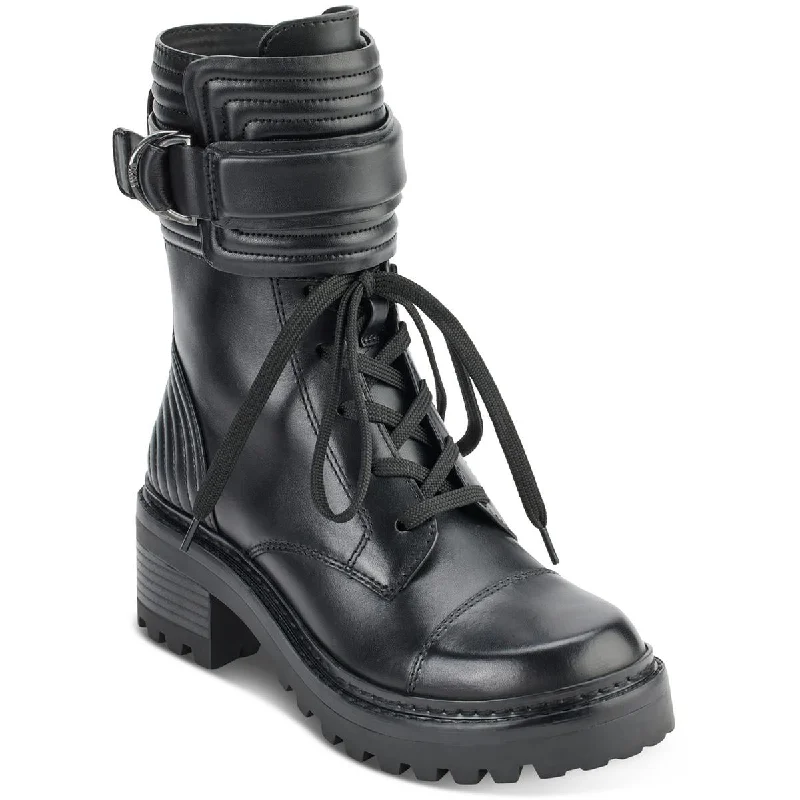 Boots with firm heel linings -DKNY Womens Basia Leather Combat & Lace-up Boots