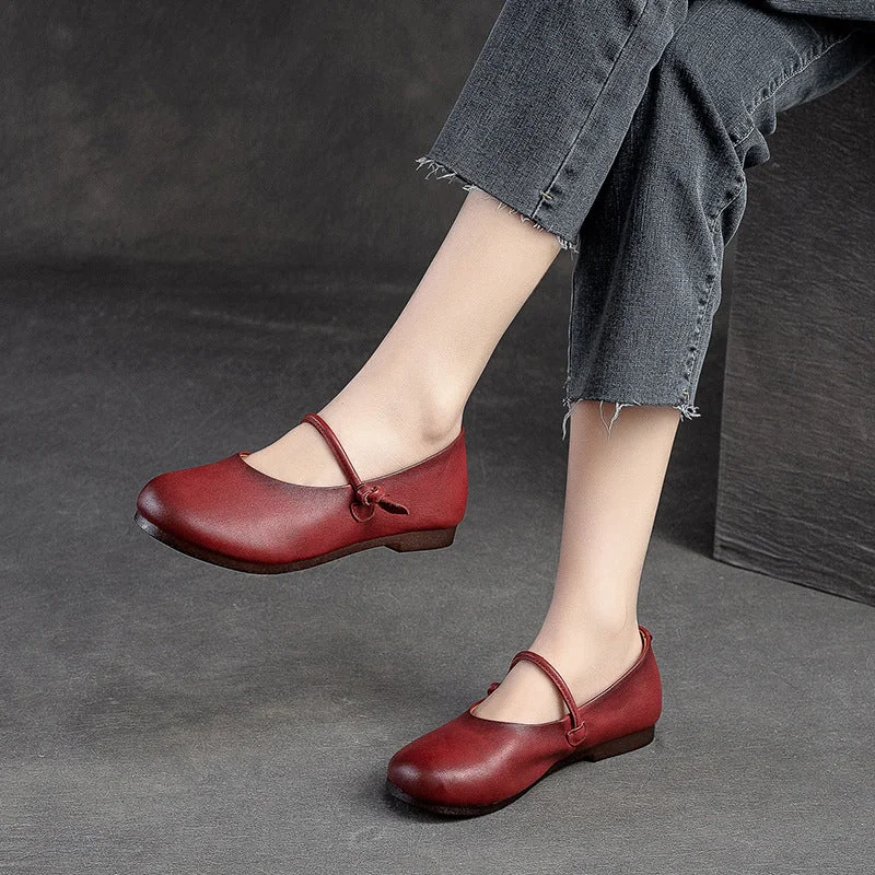 Flats with aged fabric -Women Retro Leather Soft Comfort Casual Flats