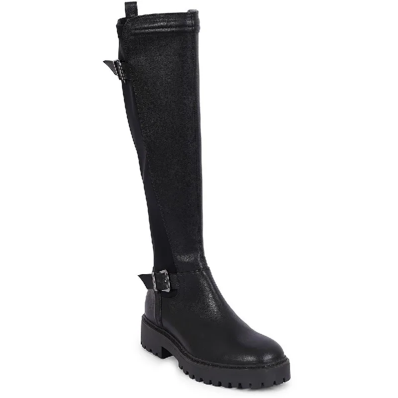 Boots for long dusk events -Kenneth Cole Reaction Womens Salt Lug TTK Biker Faux Leather Knee-High Boots