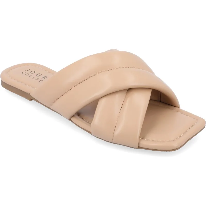 Sandals with chill shore hush -Journee Collection Womens Divyah Faux Leather Flat Slide Sandals