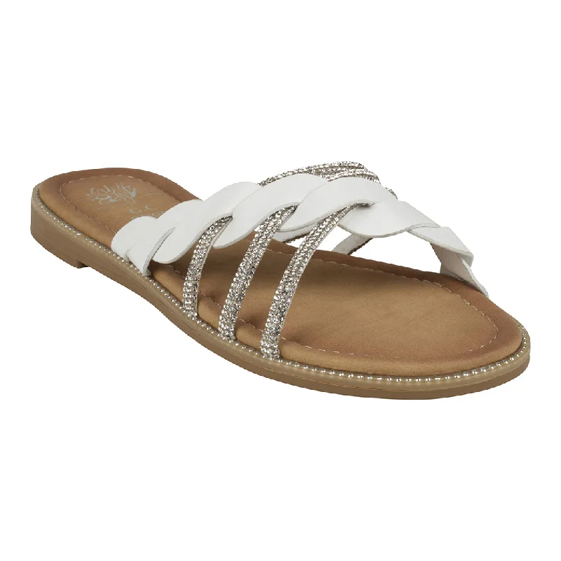 Sandals with chill shore calm -Jolie White Strappy Embellished Flat Sandals