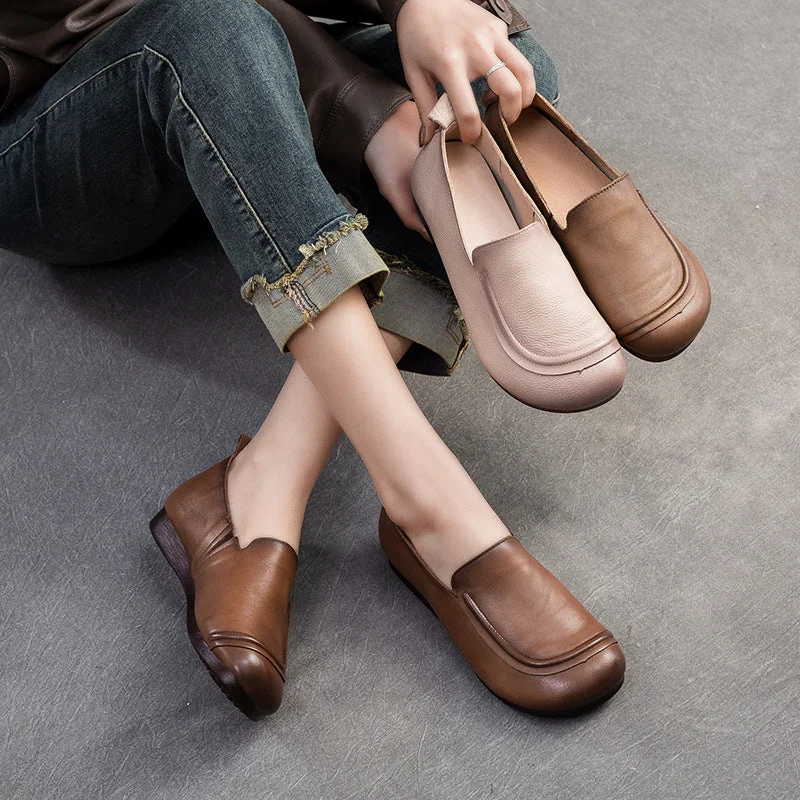 Flats for slow rest -Women Retro Minimalist Leather Soft Casual Flats Shoes