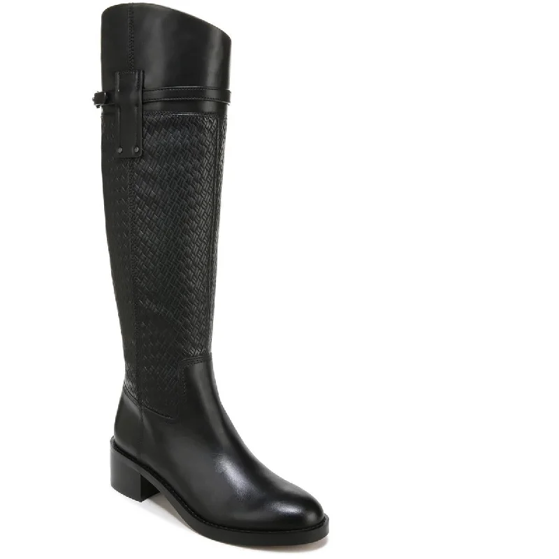 Boots with ornate heel textures -Franco Sarto Womens Colt Leather Wide Calf Knee-High Boots