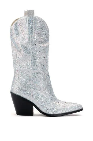 Boots for festive rainy nights -BOOSTS-WHITE RHINESTONE BOOT