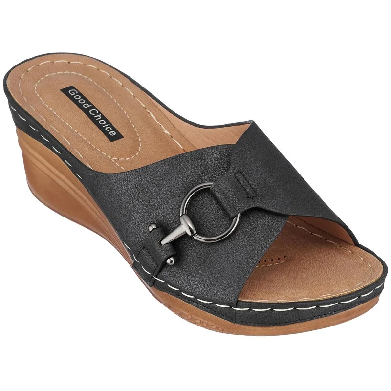 Sandals with evening shore hush -Good Choice Womens Bay Faux Leather Slip On Wedge Sandals