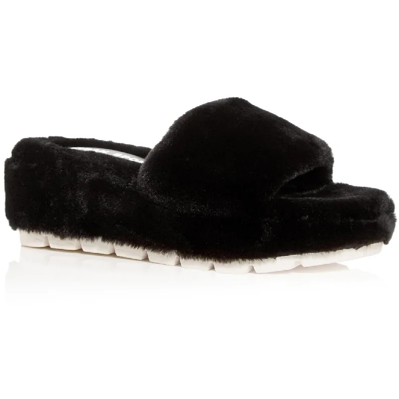 Sandals with mild sole beds -Urban Sport   Womens Willow Faux Fur Platforms Slide Sandals