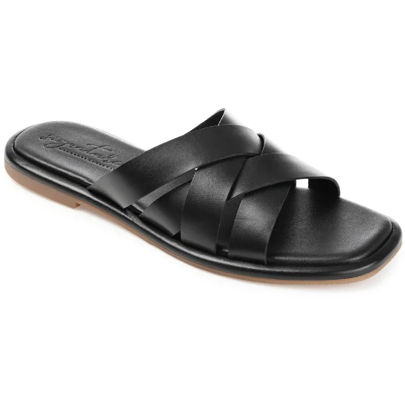 Sandals with cozy shore calm -Journee Signature Womens Parker Leather Square Toe Slide Sandals