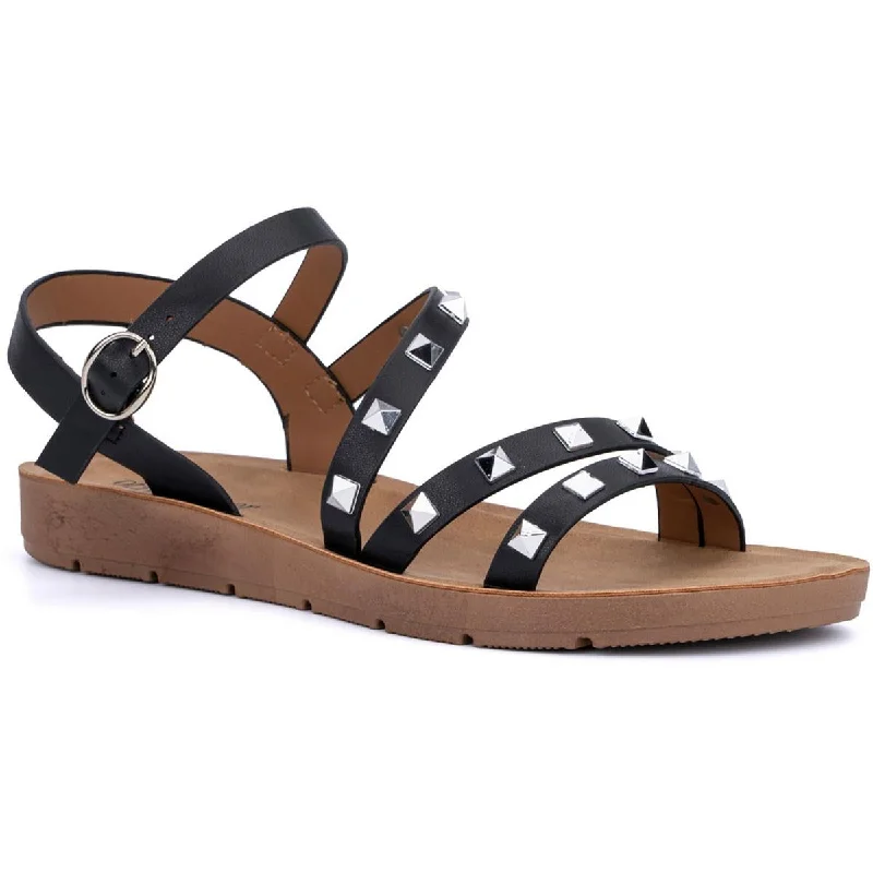 Sandals with crisp strap weave -Olivia Miller Womens London  Studded Strappy Sandals