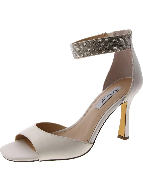 High heels with lightweight heels -Womens Satin Embellished Ankle Strap