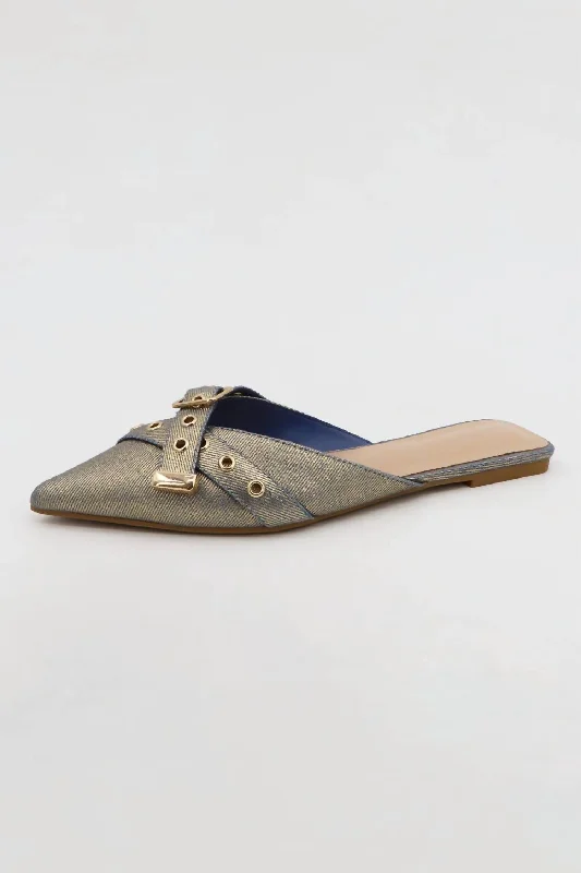 Slippers for cold weather -Runway Mules In Golden Denim