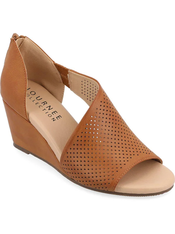 High heels with plush interiors -Womens Perforated Faux Suede Wedge Heels