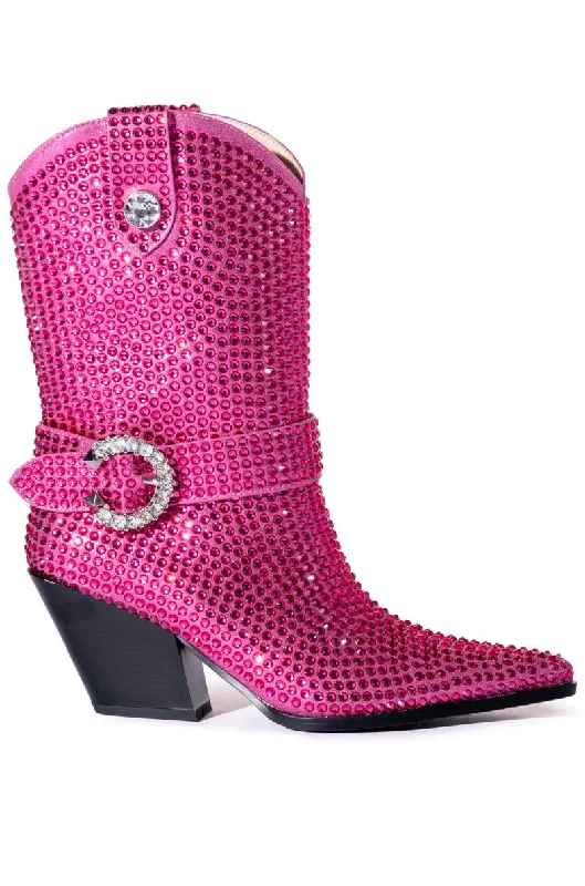 Boots for cozy wet brunches -FEDERICA-PINK RHINESTONE WESTERN BOOTIE