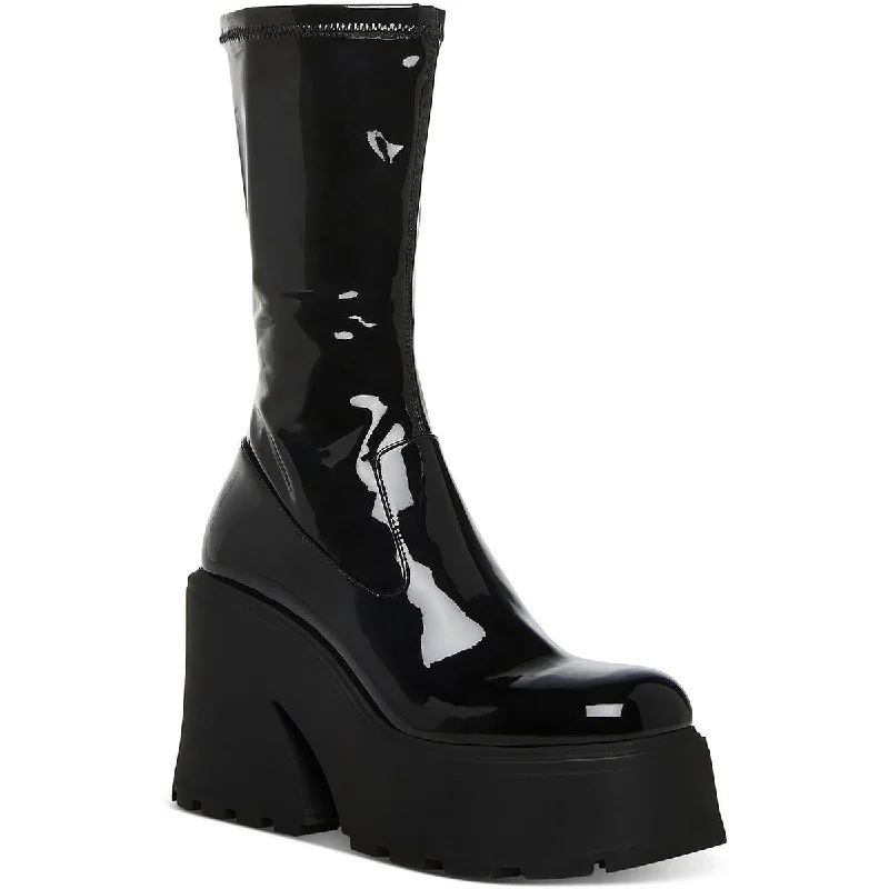 Boots with ventilated sole layers -Steve Madden Womens Arrow  Patent Square Toe Mid-Calf Boots