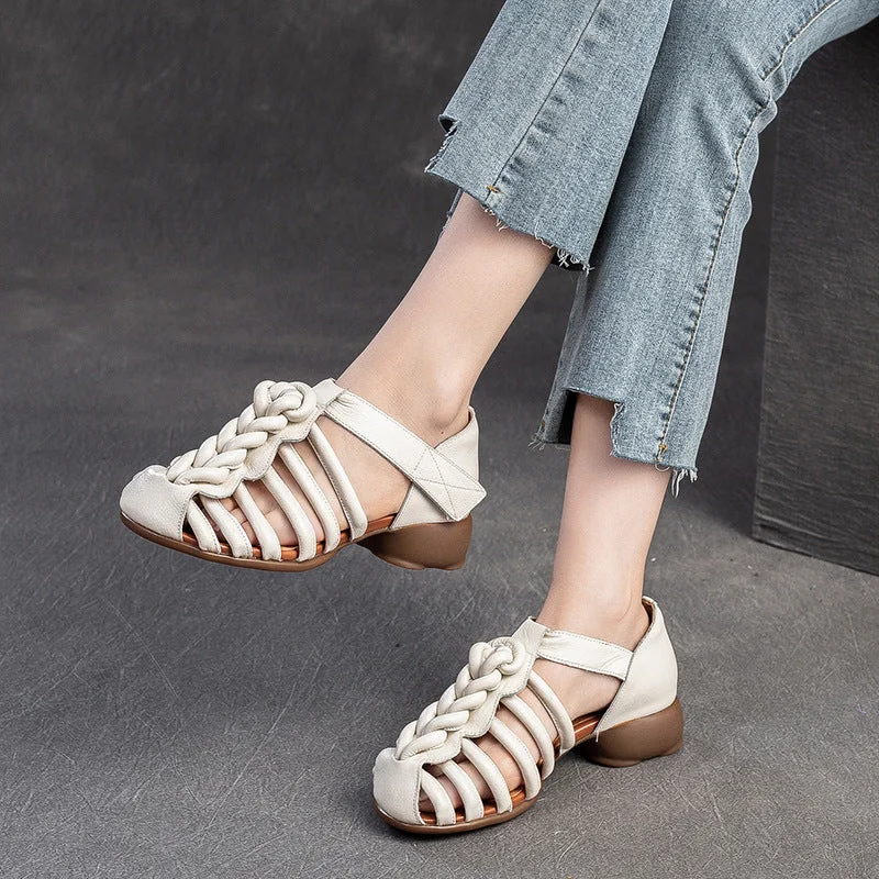 Sandals with loose sole bands -Women Retro Plaited Leather Summer Casual Sandals