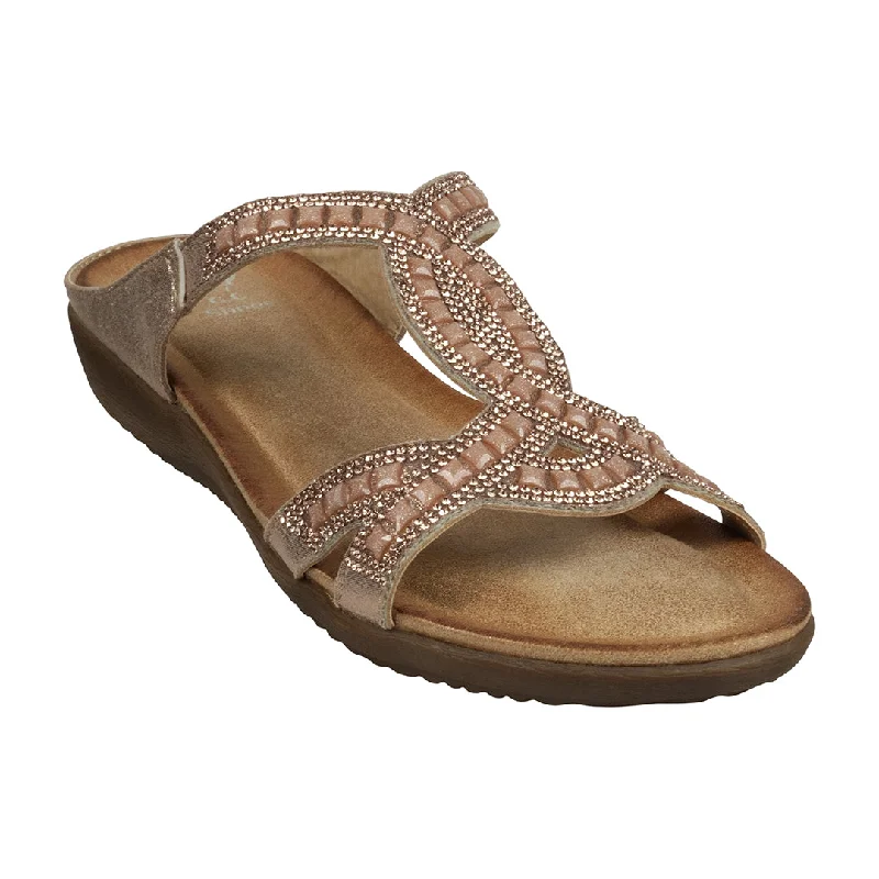 Sandals with cling sole beds -Alora Rose Embellished Slide Flat Sandals