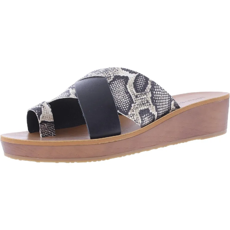 Sandals with soft sole grip -Lucky Brand Womens Heliara Leather Snake Print Wedge Sandals