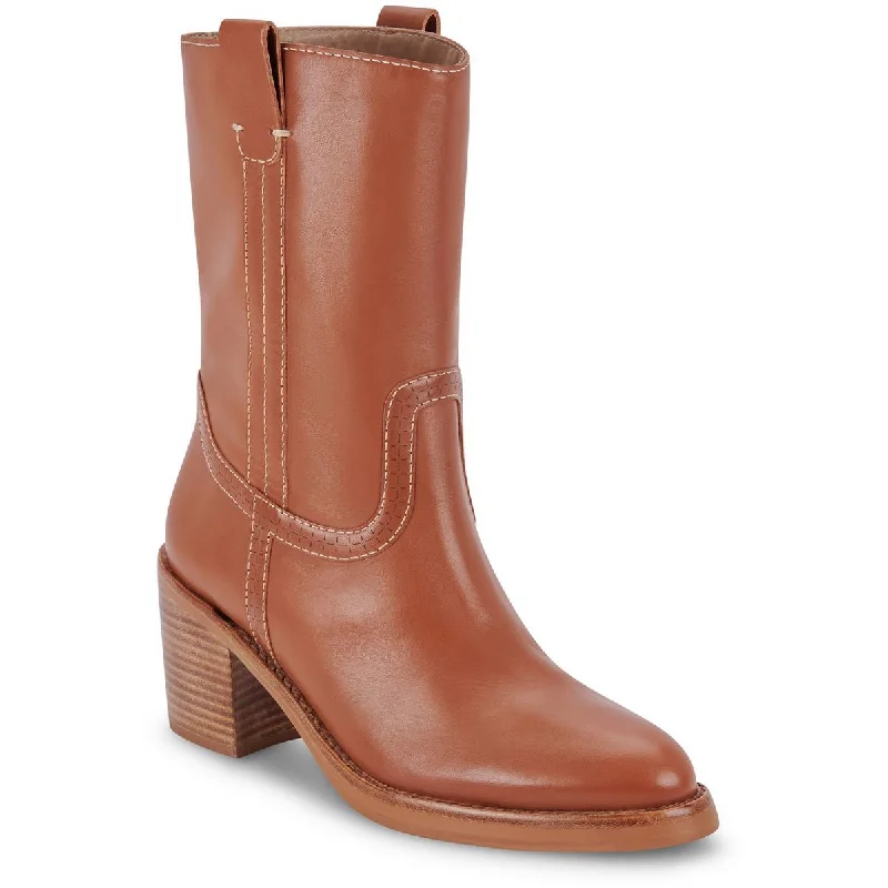 Boots with cozy sole linings -Dolce Vita Womens Colete Leather Block Heel Mid-Calf Boots