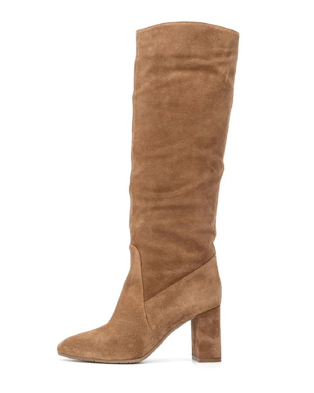 Boots for casual rainy dinners -Leora Luxe Suede Tall Boot | Whiskey