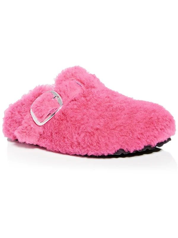 Slippers for early comfort -Boston Big Buckle Womens Fuzzy Slip On Mules