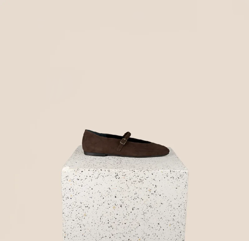 Flats with shaggy texture -Bari - Chocolate Suede