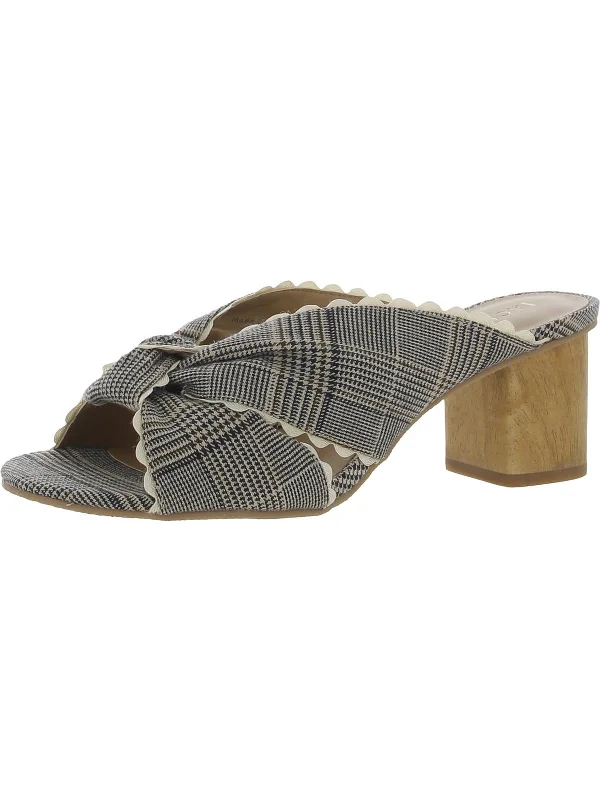 High heels with deep soles -Holly Womens Plaid Block Heel Mules