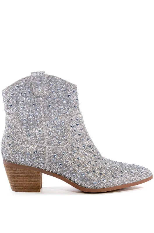 Boots with fine suede accents -GIG-WHITE RHINESTONE BOOTIE