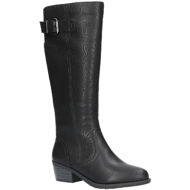 Boots with non-slip sole linings -Easy Street Womens Arwen Embossed Almond Toe Knee-High Boots