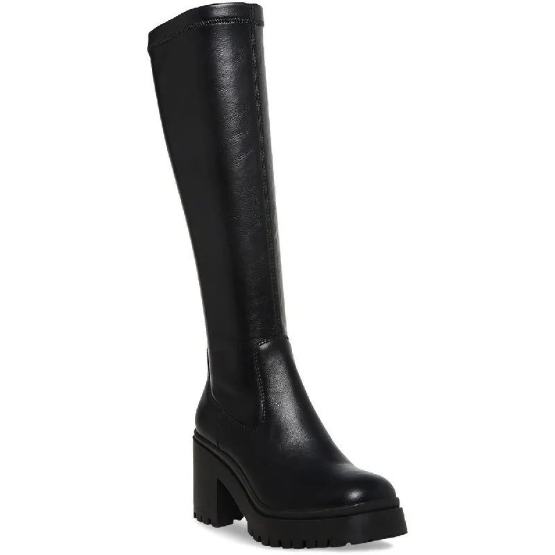 Boots for rainy dusk suppers -Aqua College Womens Ria Lug Sole Faux Leather Knee-High Boots