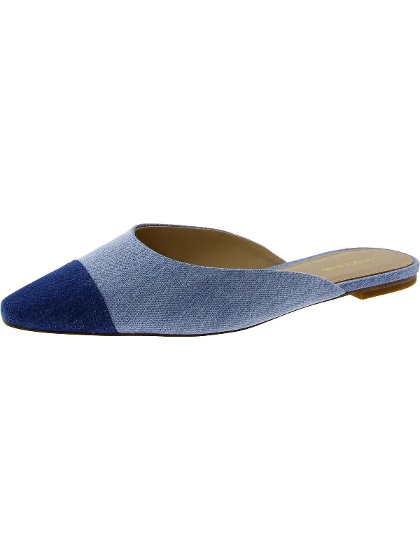 Slippers for hardwood surfaces -Carlotta Womens Denim Slip On Mules