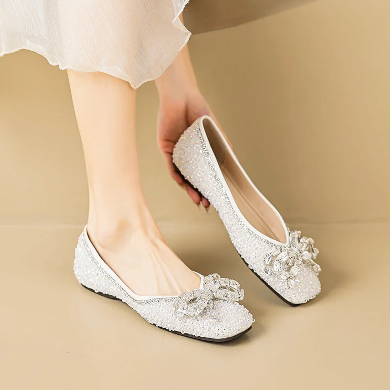 Easy flats with jeans outfits -Women Stylish Crystal Casual Soft Flats