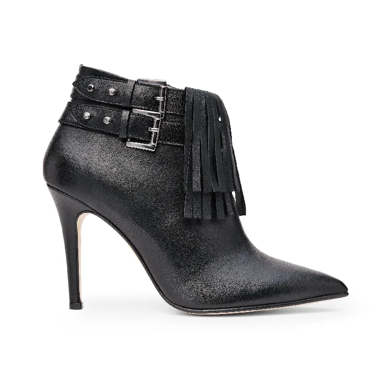 Boots with plush soft interiors -Jazzy Fringe Bootie in Black