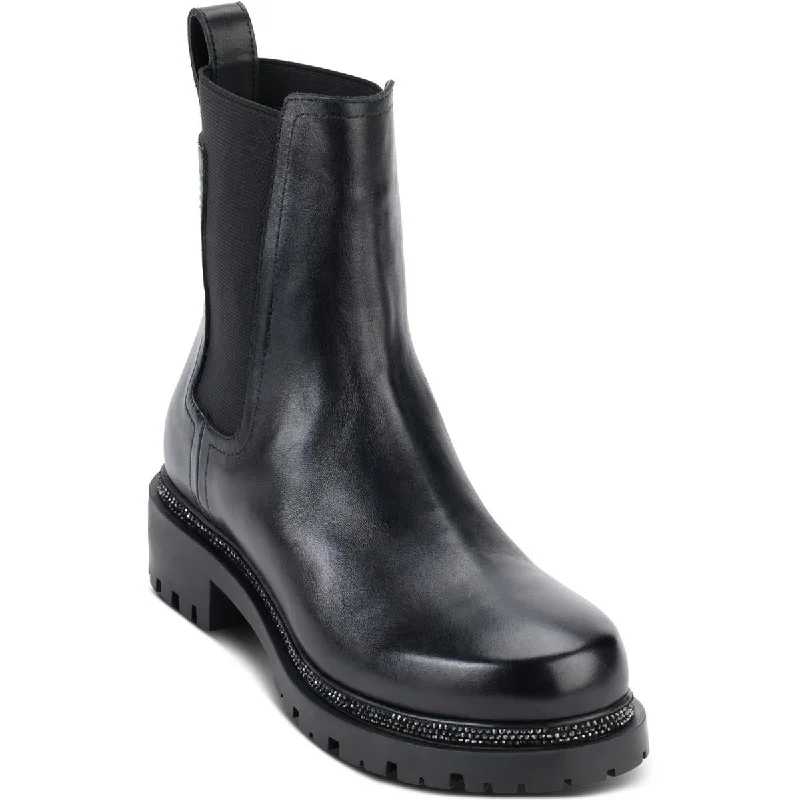 Boots for women with leg strain -DKNY Womens Rick Embellished Leather Motorcycle Boots