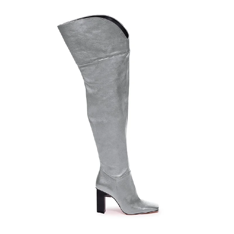 Boots with pure rugged designs -Cullinan Over-the-Knee Boot in Silver